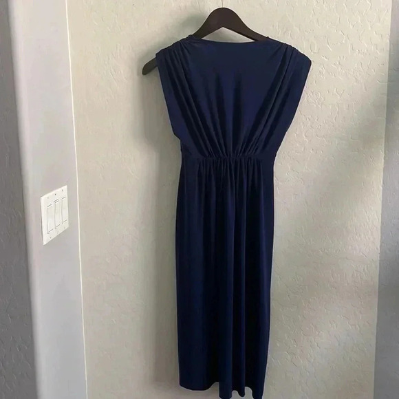 Norma Kamali Ruched Empire Waist Dress in Navy - Picture 3 of 5